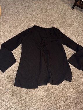Black Women's Tie-Front Bell Sleeve Top Swimsuit Cover Size M Amazon